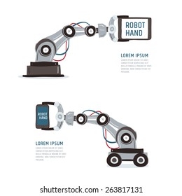 Robot Hand With Phone And Tablet - Freehand Drawing Vector Illustration