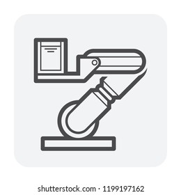 Robot hand pick up drinking glass vector icon. Mechanical hand control by software computer. Concept for robotic, artificial intelligence (AI), futuristic, technology, science, industry, prosthesis.