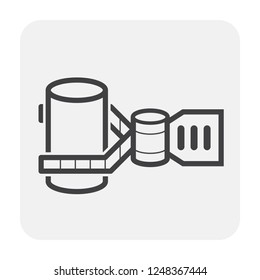 Robot hand pick up drinking glass vector icon. Mechanical hand control by software computer. Concept for robotic, artificial intelligence (AI), futuristic, technology, science, industry, prosthesis.