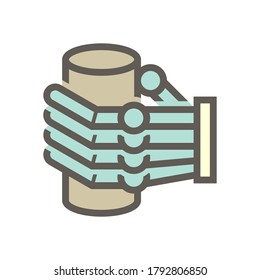 Robot hand pick up drinking glass vector icon. Mechanical hand control by software computer. Concept for robotic, artificial intelligence (AI), futuristic, technology, science, industry, prosthesis.