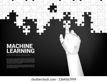 Robot hand put the jigsaw. Business concept for machine learning and a.i artificial intelligence