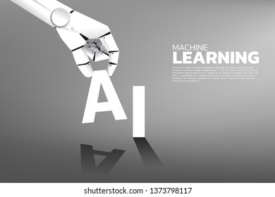 Robot hand put A on AI word. Business concept for machine learning and a.i artificial intelligence