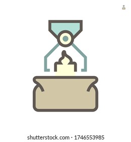 La mano robot coloca el producto en el embalaje de caja en el diseño de iconos vectoriales de producción de alimentos en fondo blanco, 64x64 píxeles perfecto y editable trazo.