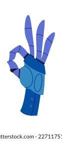 Robot hand showing okay gesture flat icon. Vector illustration
