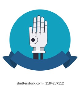 Robot hand symbol round emblem