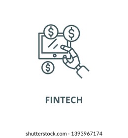 Robot hand, tablet with money, a vector line icon, linear concept, outline sign, symbol