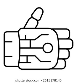 Robot hand thin line icon, technology news concept. Vector graphics. Mechanical arm sign on white background, linear style for mobile or design