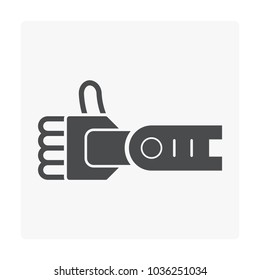 Robot hand, thumb up, character vector icon. Mechanical and electronics. Control by software. Concept for like, robotic, artificial intelligence (AI), future, futuristic, tech or technology, science.