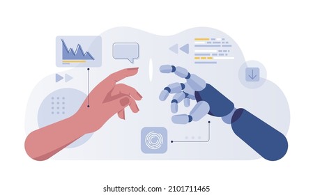 Robot Hand Touch Human Hand vector Illustrations