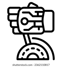 La mano robótica enciende el icono de la línea del interruptor, el concepto de robotización, la señal robótica de la mano en el fondo blanco, el brazo robot enciende el icono de voltaje en el estilo del contorno para el diseño web móvil. Gráficos vectoriales