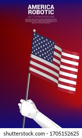 Robot hand with the United States of America flag.concept birth of a.i. learning machine era in America..
