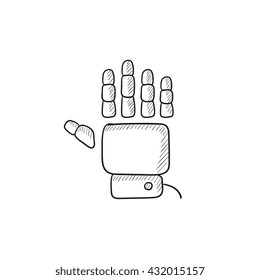 Robot hand vector sketch icon isolated on background. Hand drawn Robot hand icon. Robot hand sketch icon for infographic, website or app.