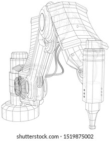 Robot hand wire-frame. Vector illustration. Tracing illustration of 3d.