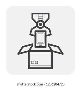 Robot hand working with mobile phone icon.