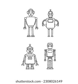 robot handrawn doodle illustration vector set