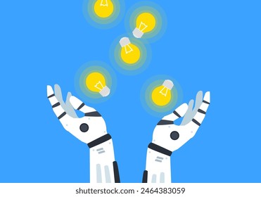 robot hands catching lightbulbs creative idea business innovation artificial intelligence concept vector illustration