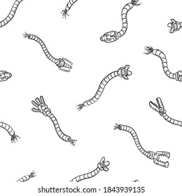 Robot hands doodle seamless pattern. Black and white background. Vector illustration for surface design, print, poster, icon, web, graphic designs.