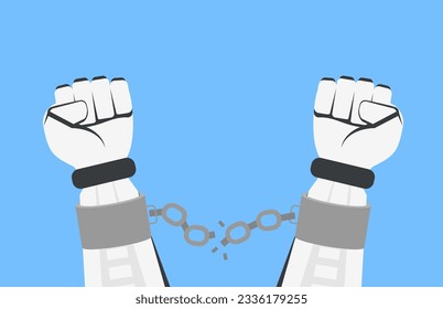 robot hands in handcuffs shackles with broken chain freedom concept vector illustration