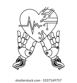 robot hands with heart circuit