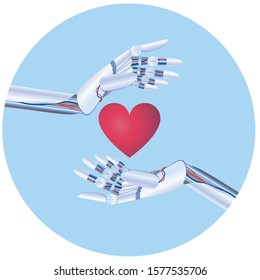 Robot hands, holding a heart. Bio engineering concept. Vector illustration