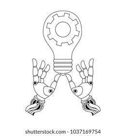 robot hands humanoid with bulb and gear