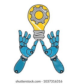 robot hands humanoid with bulb and gear