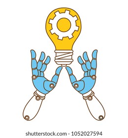 robot hands humanoid with bulb and gear