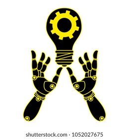 robot hands humanoid with bulb and gear