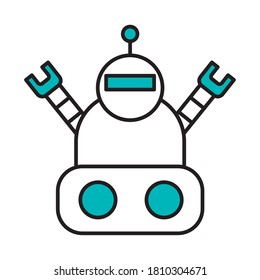 robot with hands up over white background, half line half color style, vector illustration