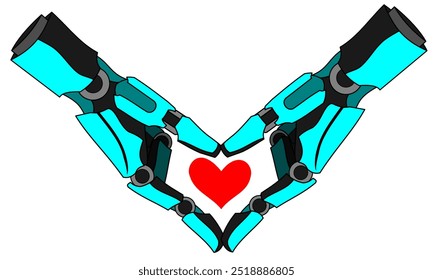 robot hands, shape of heart love concept