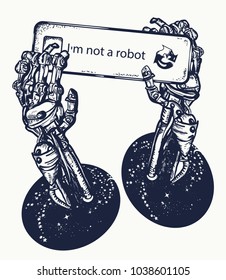 Robot hands tattoo and t-shirt design. Symbol of artificial intelligence, neural network , robot vs human 