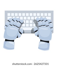 Robot hands typing on a keyboard, artificial intelligence working on a computer