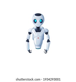 Robot with hands and without legs isolated cartoon character with flexible arms. Vector artificial intelligence bot white tiny robot on suction cup. Futuristic electronic humanoid, droid automaton