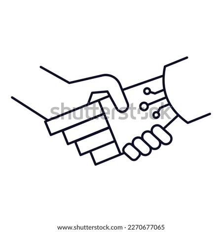 Robot handshake, Human-robot interaction, Robotics technology, Automation, Artificial intelligence handshake, vector line icon