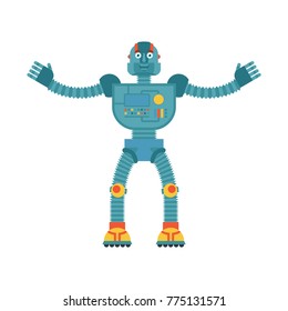 Robot happy. Cyborg merry emotions. Robotic man Joyful. Vector illustration