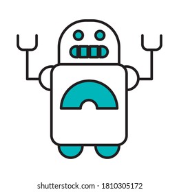 robot con cara feliz sobre fondo blanco, medio color de estilo, vector ilustración