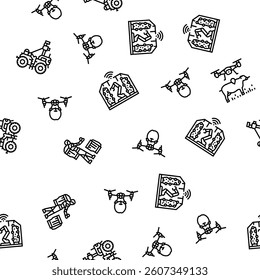 robot harvests automation vector seamless pattern thin line illustration
