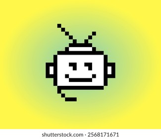Robot head answering. Editable pixel vector illustration. Cute bot pixel art icon. Support service concept. Chatbot 8 bit emoji. Retro sticker. Game abstract element. Y2k geometric shape for collage