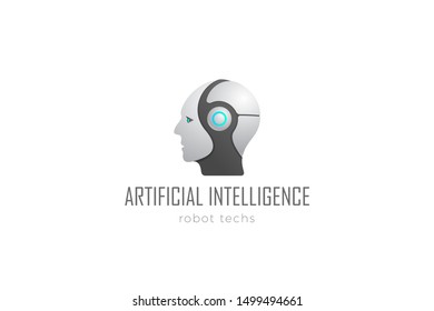 Robot Head Artificial Intelligence Logo design vector template. Cyborg Android Robotics concept icon.