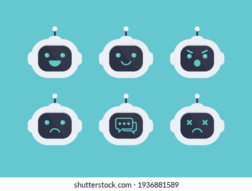 Robot head avatar emotion set. Future machine robot. Flat style design. Vector illustration