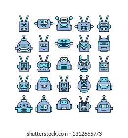 robot head avatar icons, blue color theme