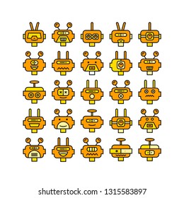 robot head avatar icons set, yellow theme