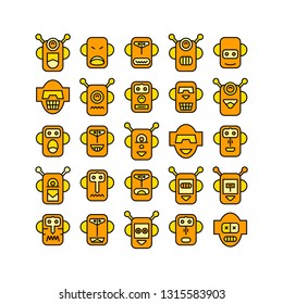 robot head avatar icons set, yellow theme