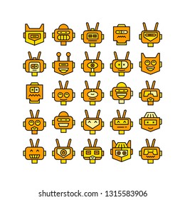 robot head avatar icons set, yellow theme