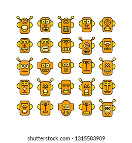 robot head avatar icons set, yellow theme