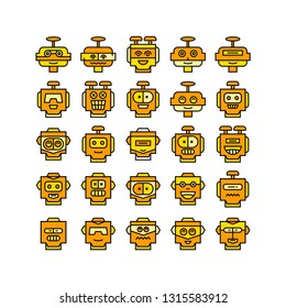 robot head avatar icons set, yellow theme
