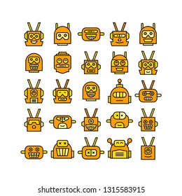robot head avatar icons set, yellow theme