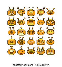 robot head avatar icons set, yellow theme