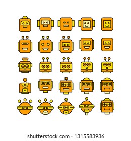 robot head avatar icons set, yellow theme