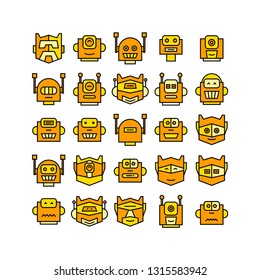 robot head avatar icons set, yellow theme